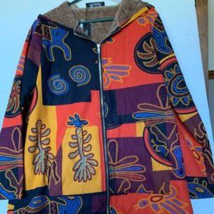 NWT Women's Oneine Aztec Colorful Print Zip-Up Hooded Coat/Jacket Size 2XL